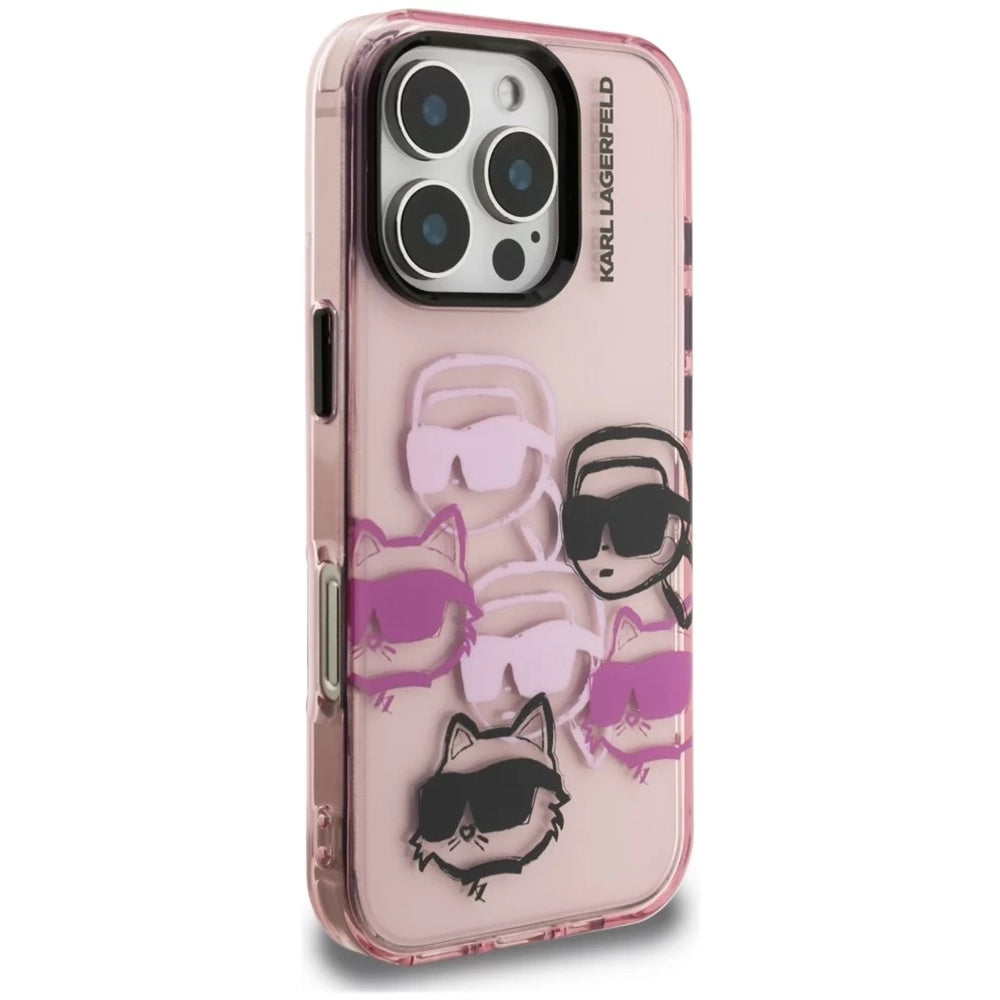 Pouzdro pro Apple iPhone 16 Pro Max, Karl Lagerfeld, IML Luxury Multi Head Pattern, Růžová