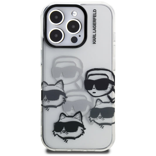 Pouzdro pro Apple iPhone 16 Pro Max, Karl Lagerfeld, IML Luxury Multi Head Pattern, Transparentní