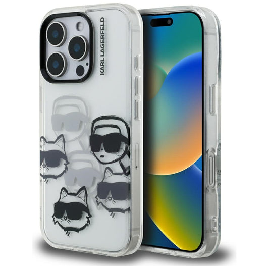 Pouzdro pro Apple iPhone 16 Pro Max, Karl Lagerfeld, IML Luxury Multi Head Pattern, Transparentní