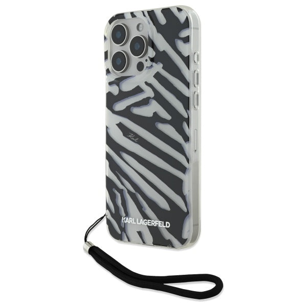 Pouzdro pro Apple iPhone 16 Pro Max, Karl Lagerfeld, IML Luxury Zebra Pattern with Strap, Černá