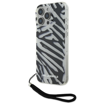 Pouzdro pro Apple iPhone 16 Pro Max, Karl Lagerfeld, IML Luxury Zebra Pattern with Strap, Černá