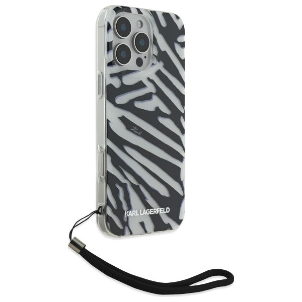 Pouzdro pro Apple iPhone 16 Pro Max, Karl Lagerfeld, IML Luxury Zebra Pattern with Strap, Černá