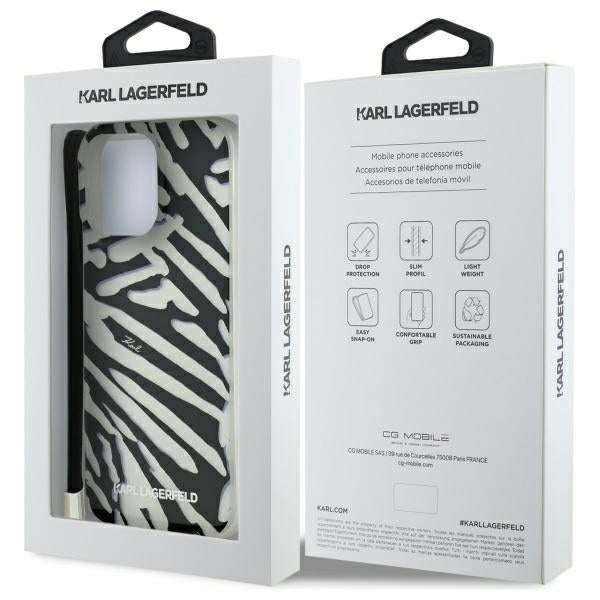 Pouzdro pro Apple iPhone 16 Pro Max, Karl Lagerfeld, IML Luxury Zebra Pattern with Strap, Černá