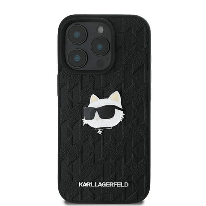 Pouzdro pro Apple iPhone 16 Pro Max, Karl Lagerfeld, Monogram Choupette's Head, Černá