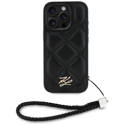 Pouzdro pro Apple iPhone 16 Pro Max, Karl Lagerfeld, Quilted Initial Logo & Chain Strap, Černá