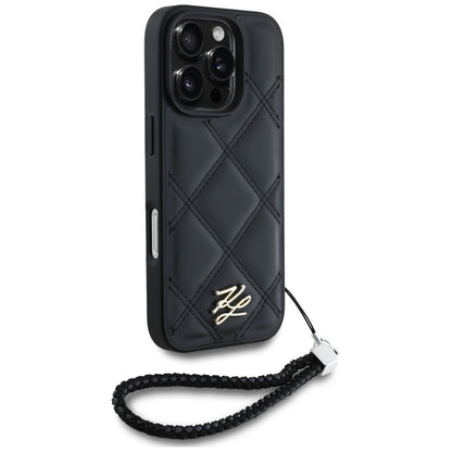Pouzdro pro Apple iPhone 16 Pro Max, Karl Lagerfeld, Quilted Initial Logo & Chain Strap, Černá
