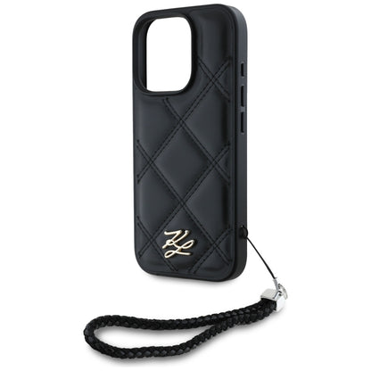 Pouzdro pro Apple iPhone 16 Pro Max, Karl Lagerfeld, Quilted Initial Logo & Chain Strap, Černá