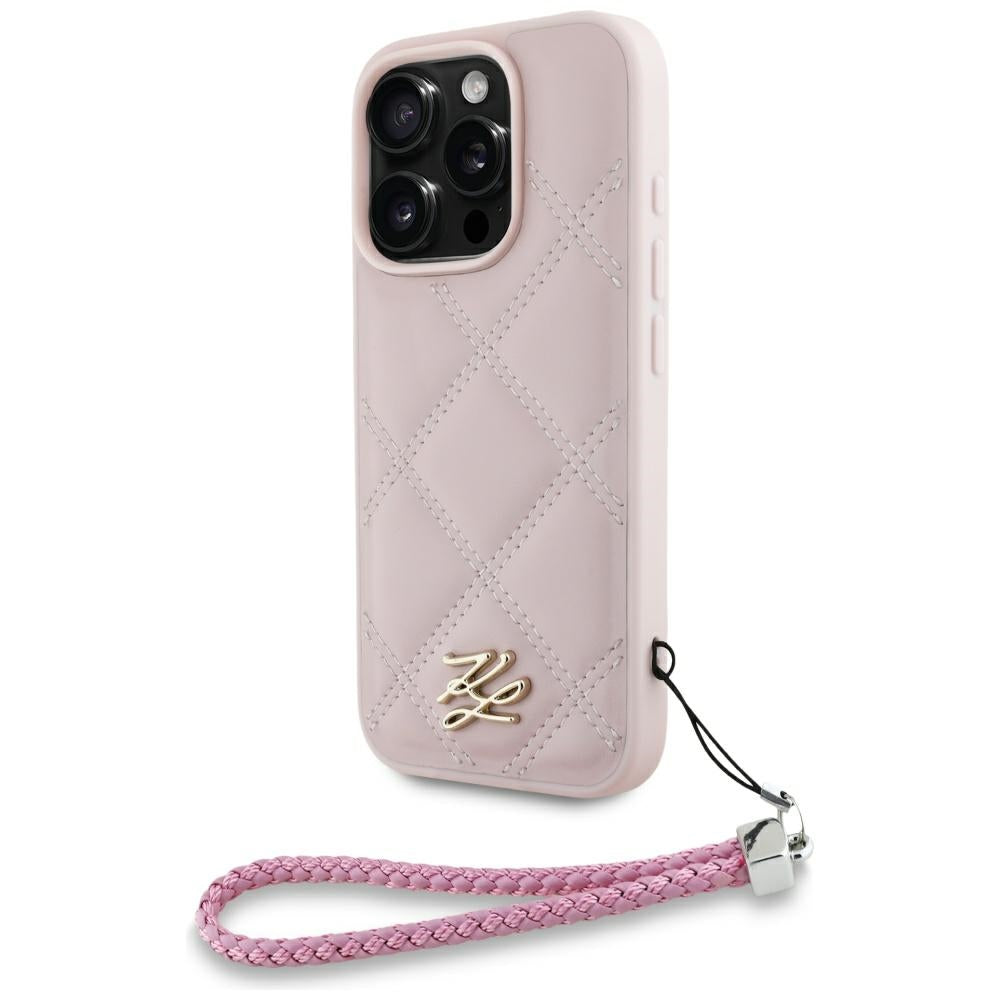 Pouzdro pro Apple iPhone 16 Pro Max, Karl Lagerfeld, Quilted Initial Logo & Chain Strap, Růžové
