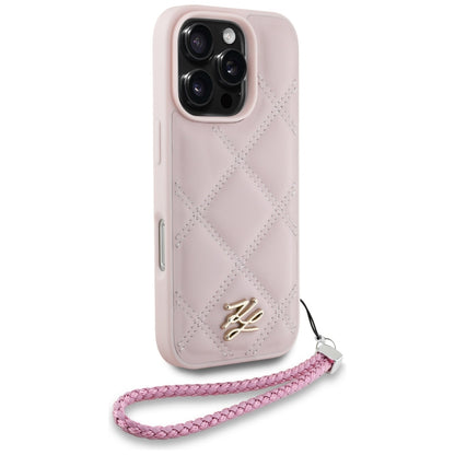 Pouzdro pro Apple iPhone 16 Pro Max, Karl Lagerfeld, Quilted Initial Logo & Chain Strap, Růžové