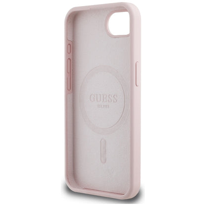 Case for Apple iPhone 16e, Guess, Script Metal Logo, Pink