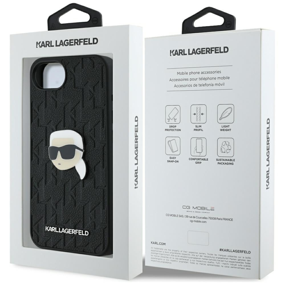 Pouzdro pro Apple iPhone 16e, Karl Lagerfeld, Monogram Karl's Head, Černá