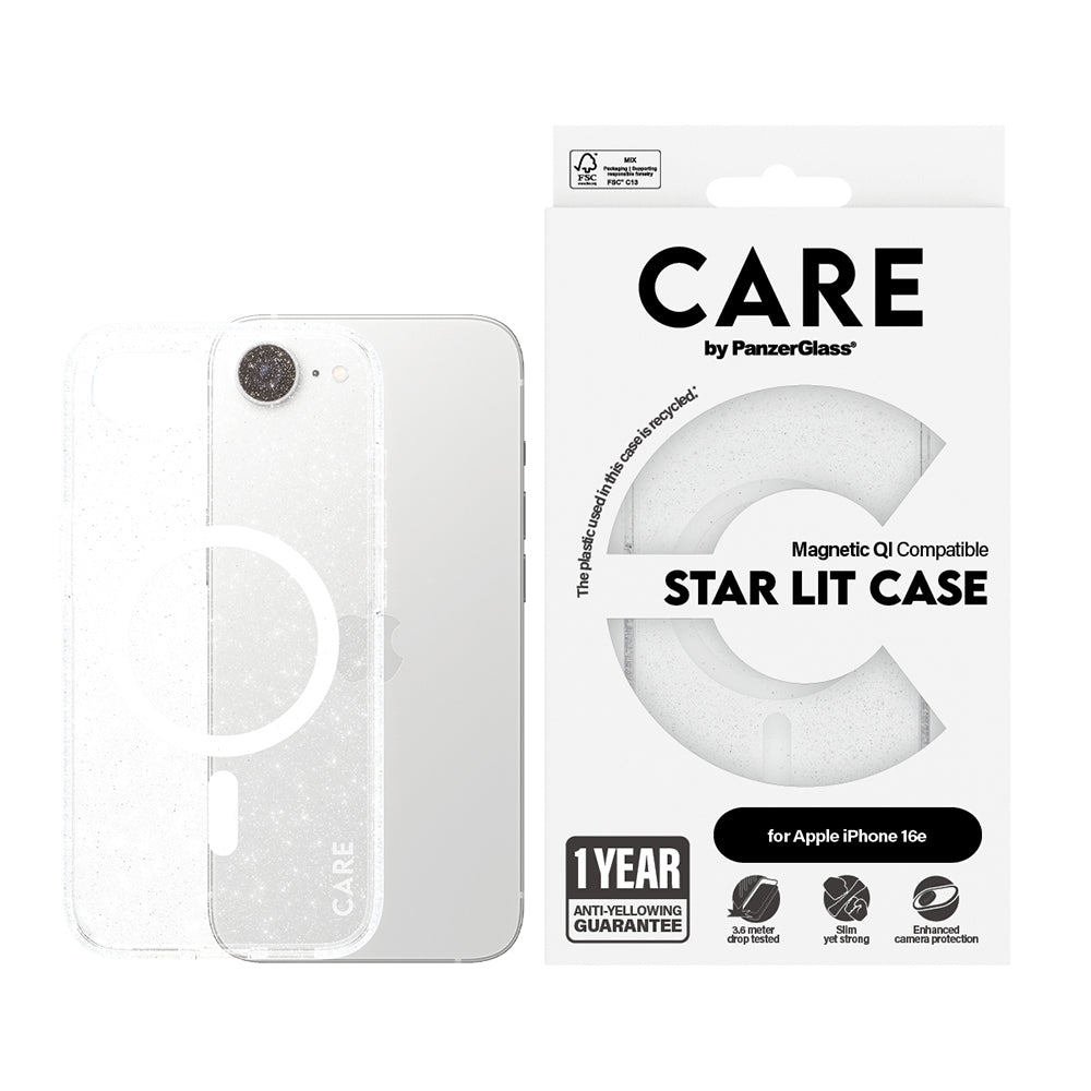 Pouzdro pro Apple iPhone 16e, PanzerGlass, Care Urban Combat Star Lit, Bílá Transparentní