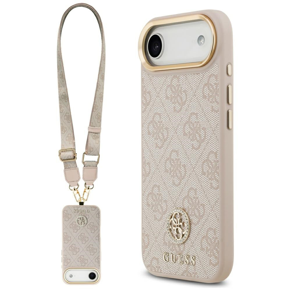 Pouzdro pro Apple iPhone 17 Air, Guess, 4G Strass Logo and Big Strap, Růžové