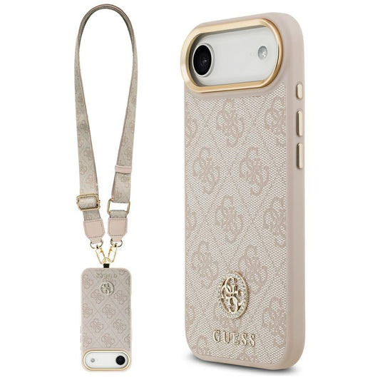 Pouzdro pro Apple iPhone 17 Air, Guess, 4G Strass Logo and Big Strap, Růžové