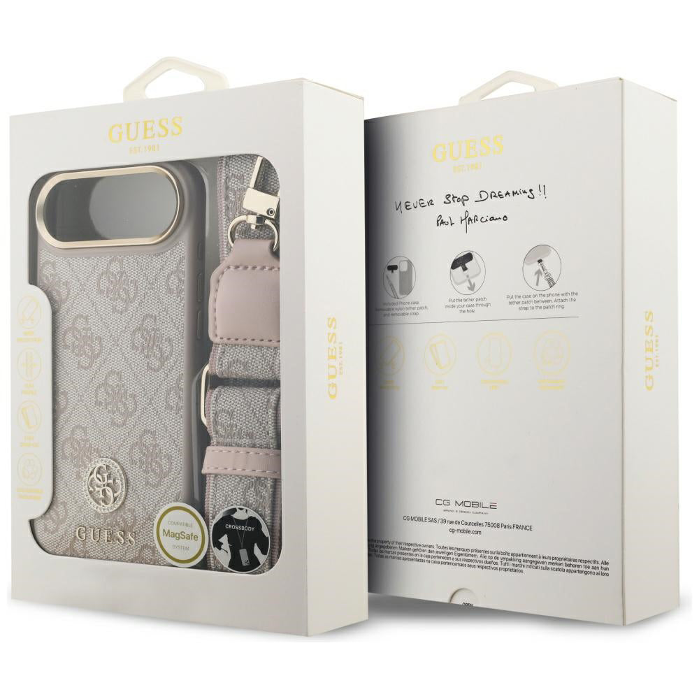 Pouzdro pro Apple iPhone 17 Air, Guess, 4G Strass Logo and Big Strap, Růžové