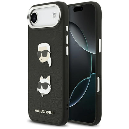 Pouzdro pro Apple iPhone 17 Air, Karl Lagerfeld, Grained Karl & Choupette's Heads Pins and Logo, Černá