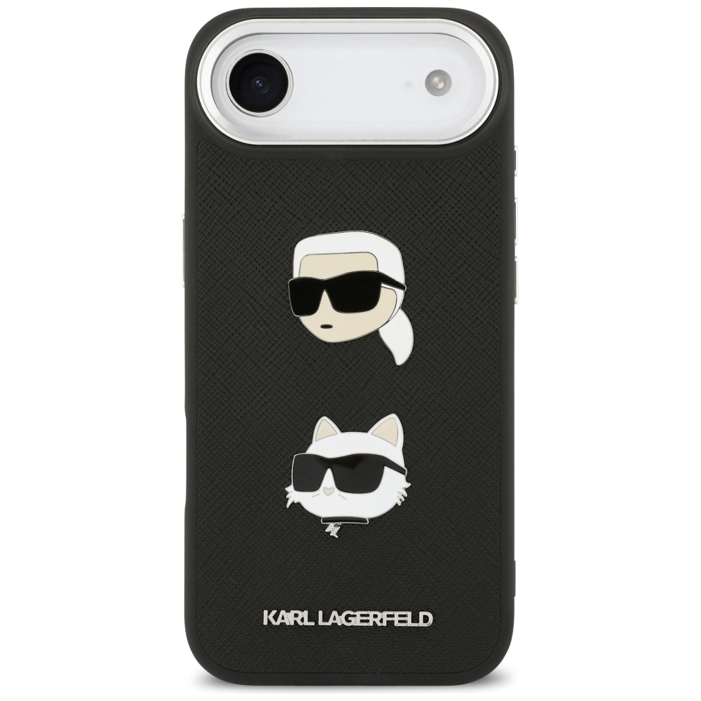 Pouzdro pro Apple iPhone 17 Air, Karl Lagerfeld, Grained Karl & Choupette's Heads Pins and Logo, Černá