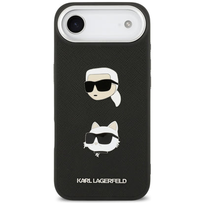 Pouzdro pro Apple iPhone 17 Air, Karl Lagerfeld, Grained Karl & Choupette's Heads Pins and Logo, Černá