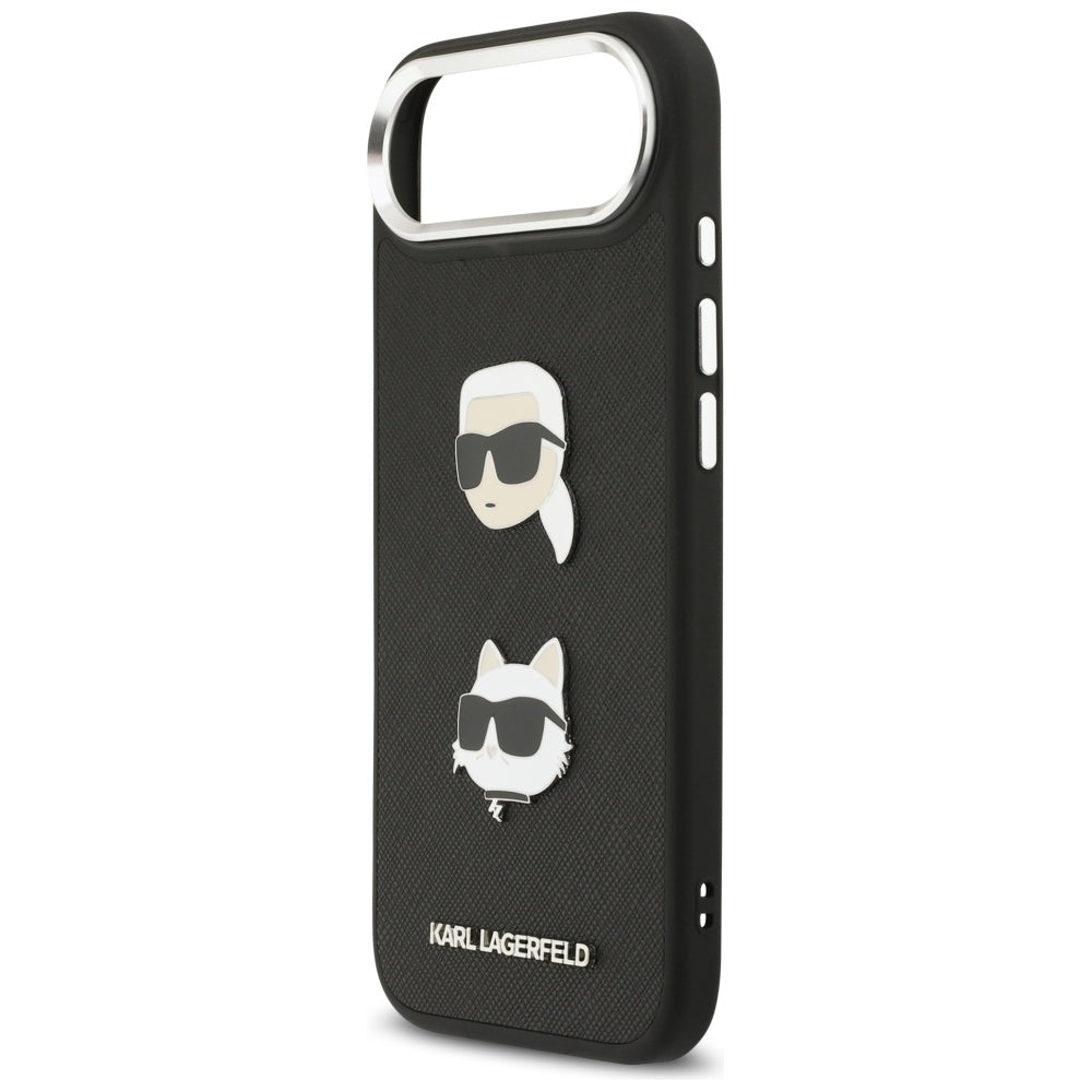 Pouzdro pro Apple iPhone 17 Air, Karl Lagerfeld, Grained Karl & Choupette's Heads Pins and Logo, Černá