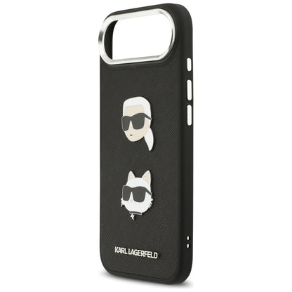 Pouzdro pro Apple iPhone 17 Air, Karl Lagerfeld, Grained Karl & Choupette's Heads Pins and Logo, Černá