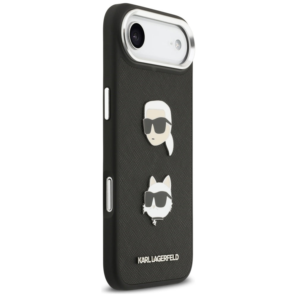 Pouzdro pro Apple iPhone 17 Air, Karl Lagerfeld, Grained Karl & Choupette's Heads Pins and Logo, Černá