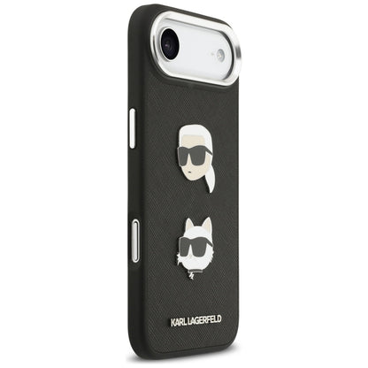 Pouzdro pro Apple iPhone 17 Air, Karl Lagerfeld, Grained Karl & Choupette's Heads Pins and Logo, Černá