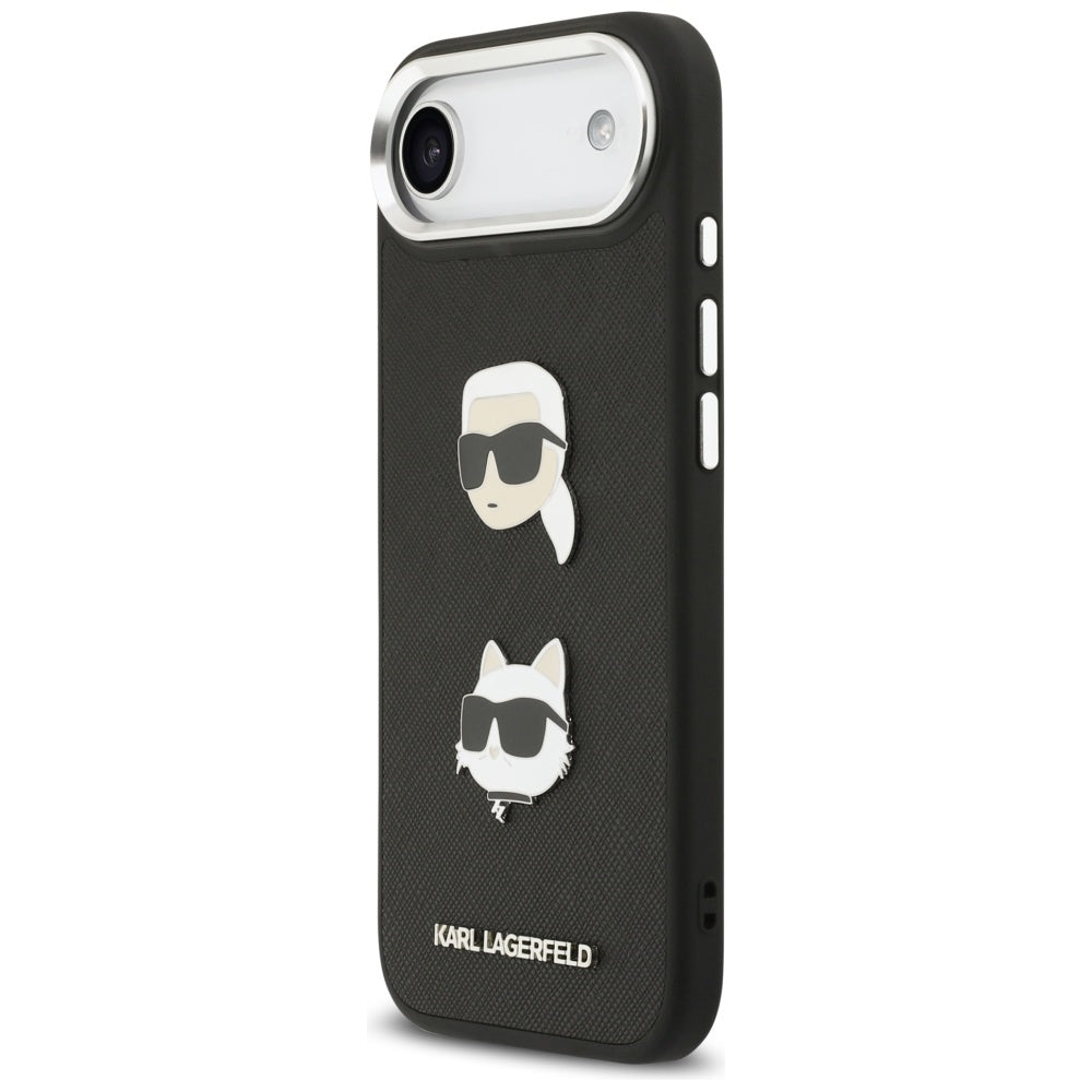 Pouzdro pro Apple iPhone 17 Air, Karl Lagerfeld, Grained Karl & Choupette's Heads Pins and Logo, Černá