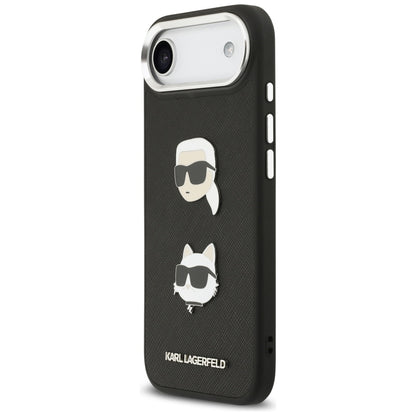 Pouzdro pro Apple iPhone 17 Air, Karl Lagerfeld, Grained Karl & Choupette's Heads Pins and Logo, Černá