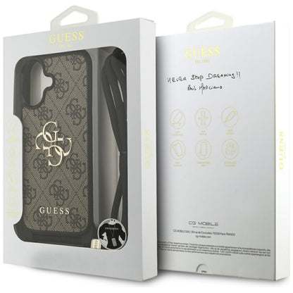 Pouzdro pro Apple iPhone 17, Guess, 4G CBDY Big Logo with Cord Strap, Hnědá
