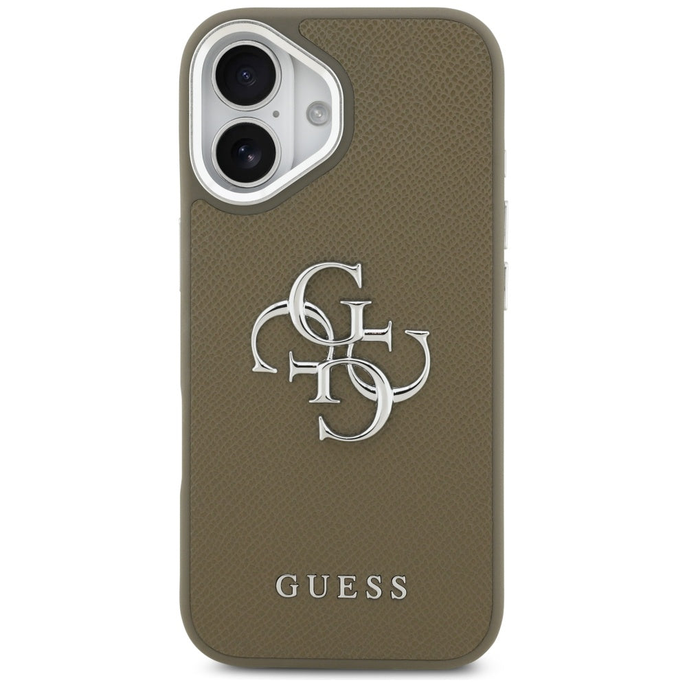 Pouzdro pro Apple iPhone 17, Guess, 4G Grained Big And Classic Logo, Hnědé Stříbrné