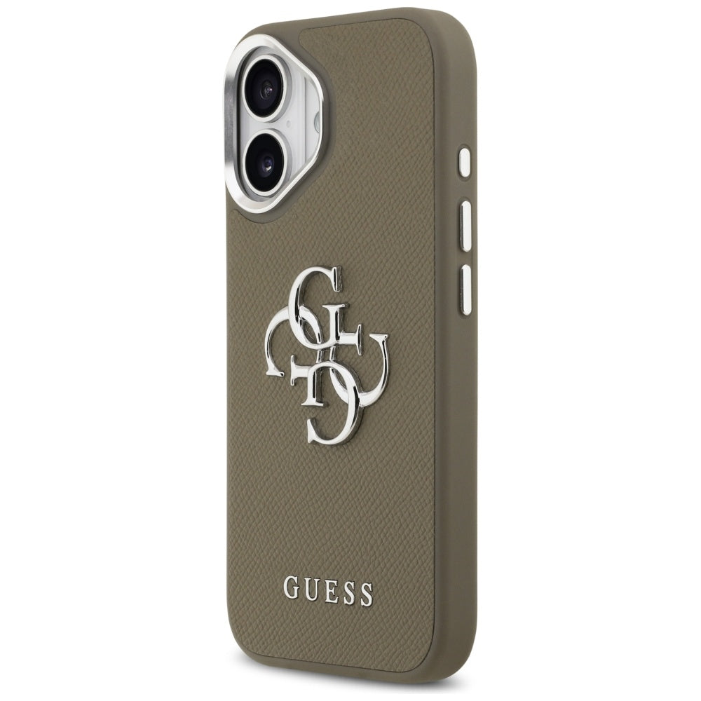 Pouzdro pro Apple iPhone 17, Guess, 4G Grained Big And Classic Logo, Hnědé Stříbrné