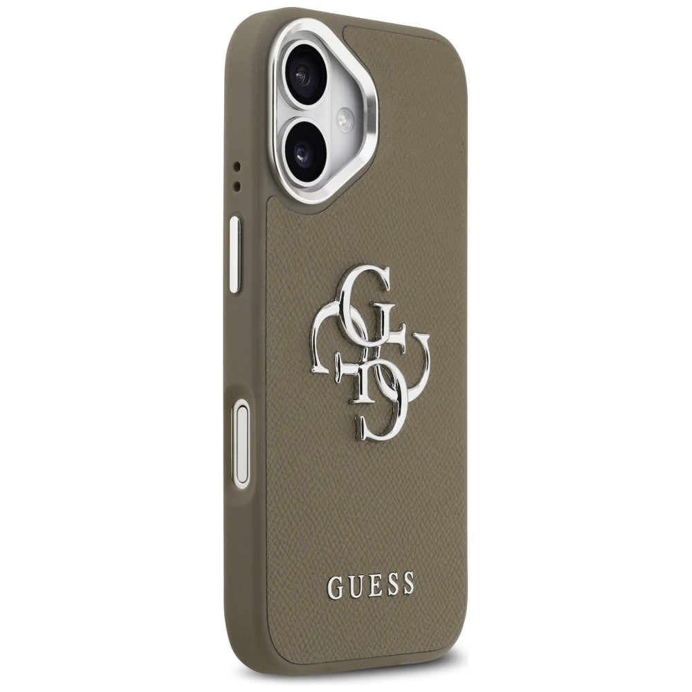 Pouzdro pro Apple iPhone 17, Guess, 4G Grained Big And Classic Logo, Hnědé Stříbrné