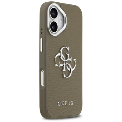 Pouzdro pro Apple iPhone 17, Guess, 4G Grained Big And Classic Logo, Hnědé Stříbrné