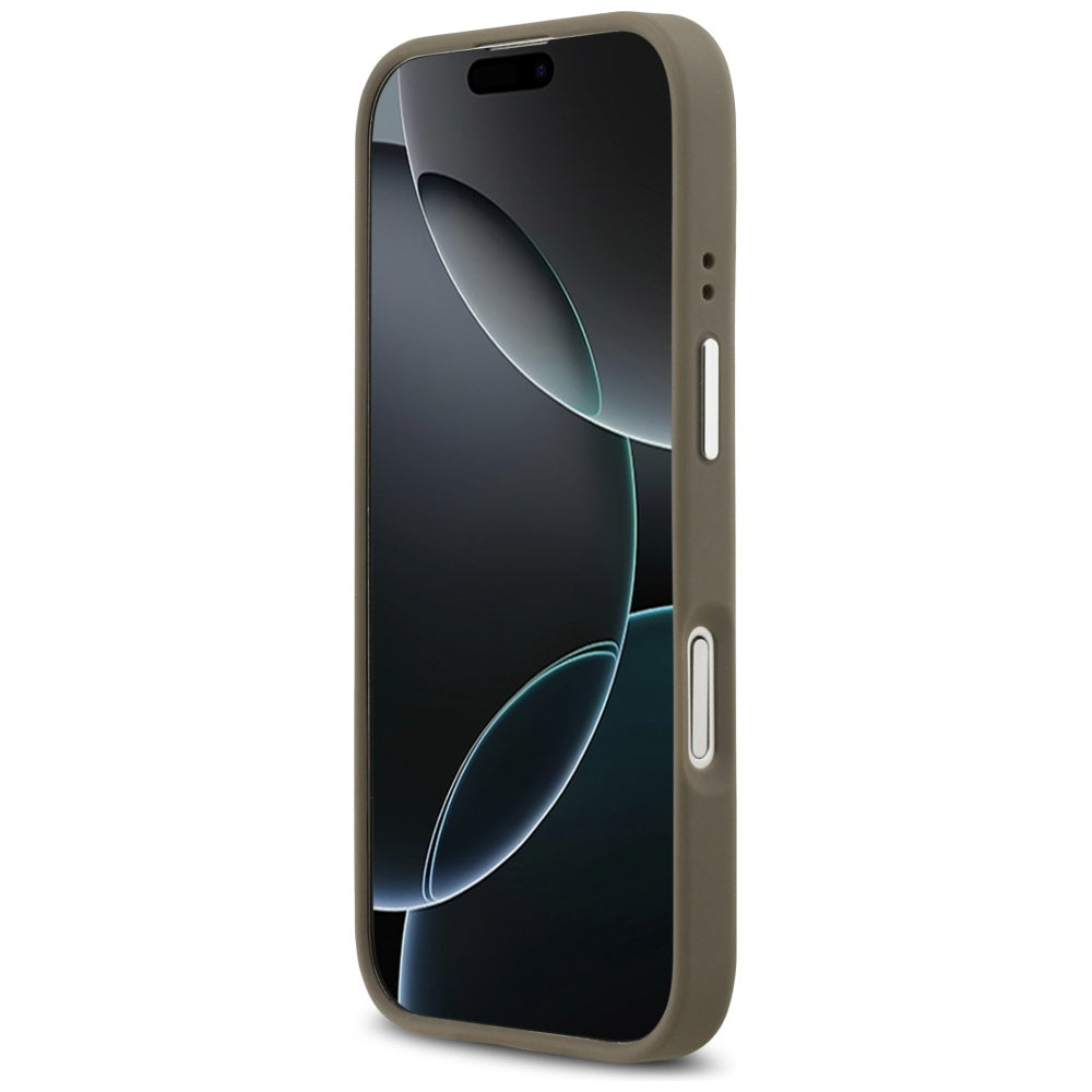 Pouzdro pro Apple iPhone 17, Guess, 4G Grained Big And Classic Logo, Hnědé Stříbrné