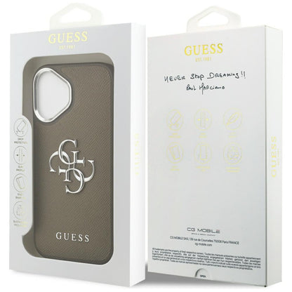 Pouzdro pro Apple iPhone 17, Guess, 4G Grained Big And Classic Logo, Hnědé Stříbrné