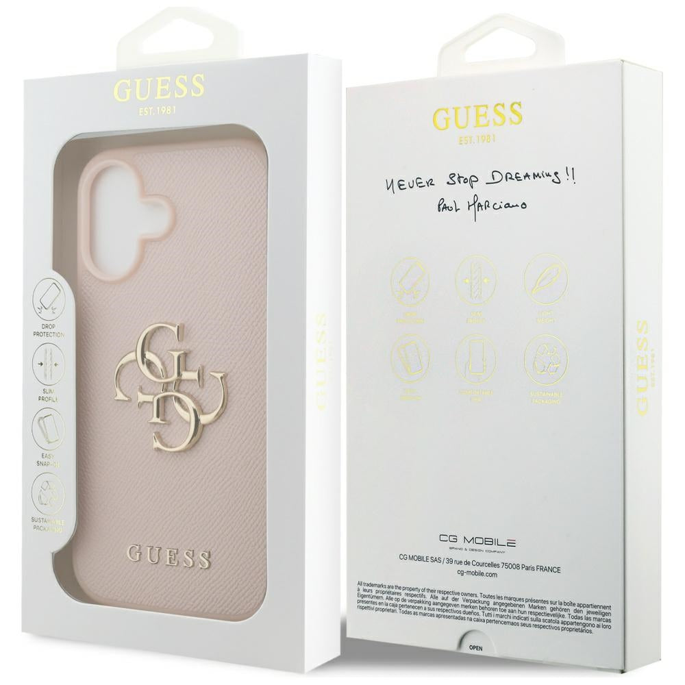 Pouzdro pro Apple iPhone 17, Guess, 4G Grained Big and Classic Logo, Růžové