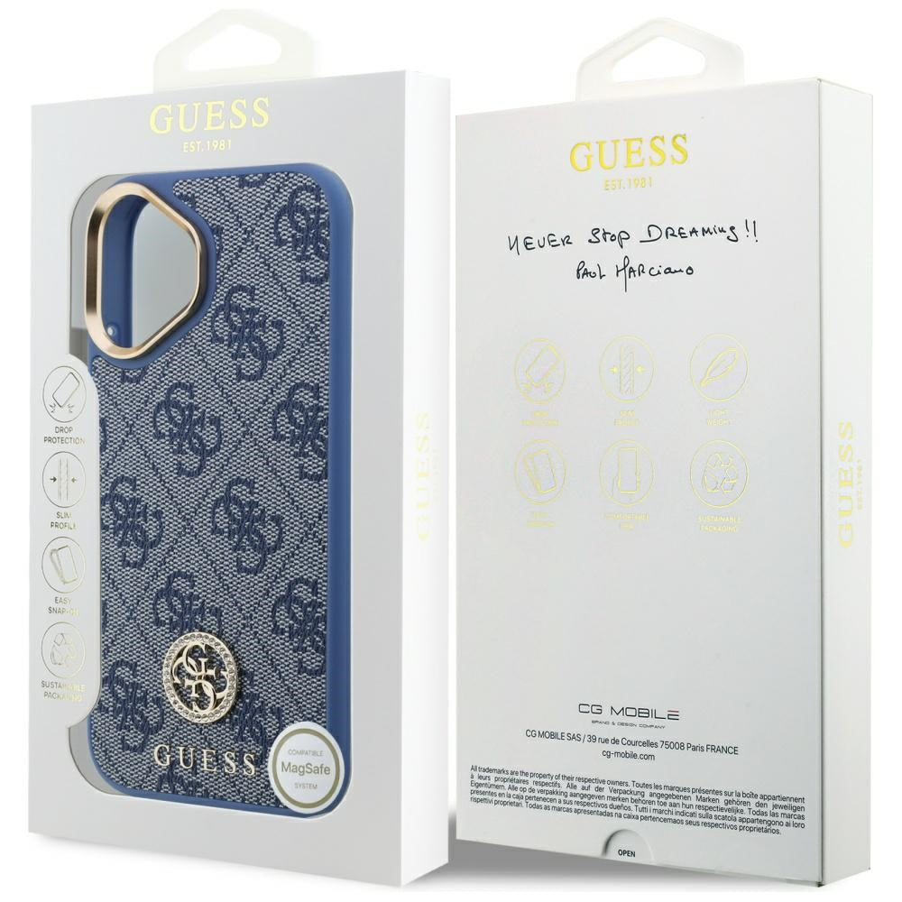 Pouzdro pro Apple iPhone 17, Guess, 4G Strass Logo, Modrá