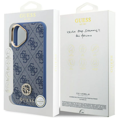 Pouzdro pro Apple iPhone 17, Guess, 4G Strass Logo, Modrá