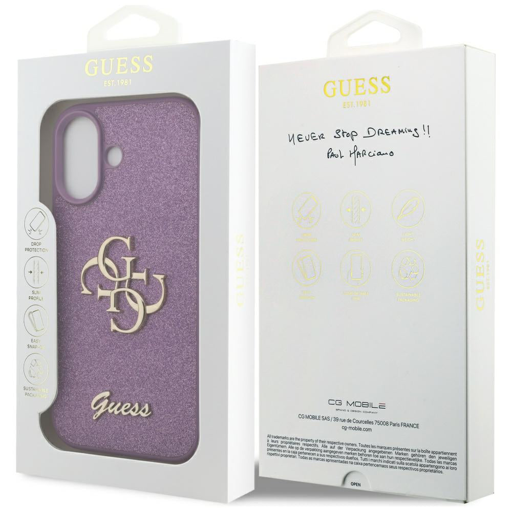 Pouzdro pro Apple iPhone 17, Guess, Fixed Glitter Big 4G, Fialové