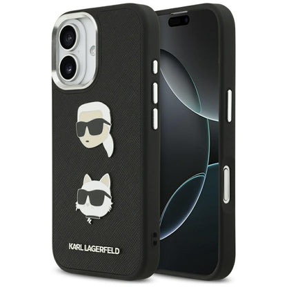 Pouzdro pro Apple iPhone 17, Karl Lagerfeld, Grained Karl & Choupette's Heads Pins and Logo, Černá