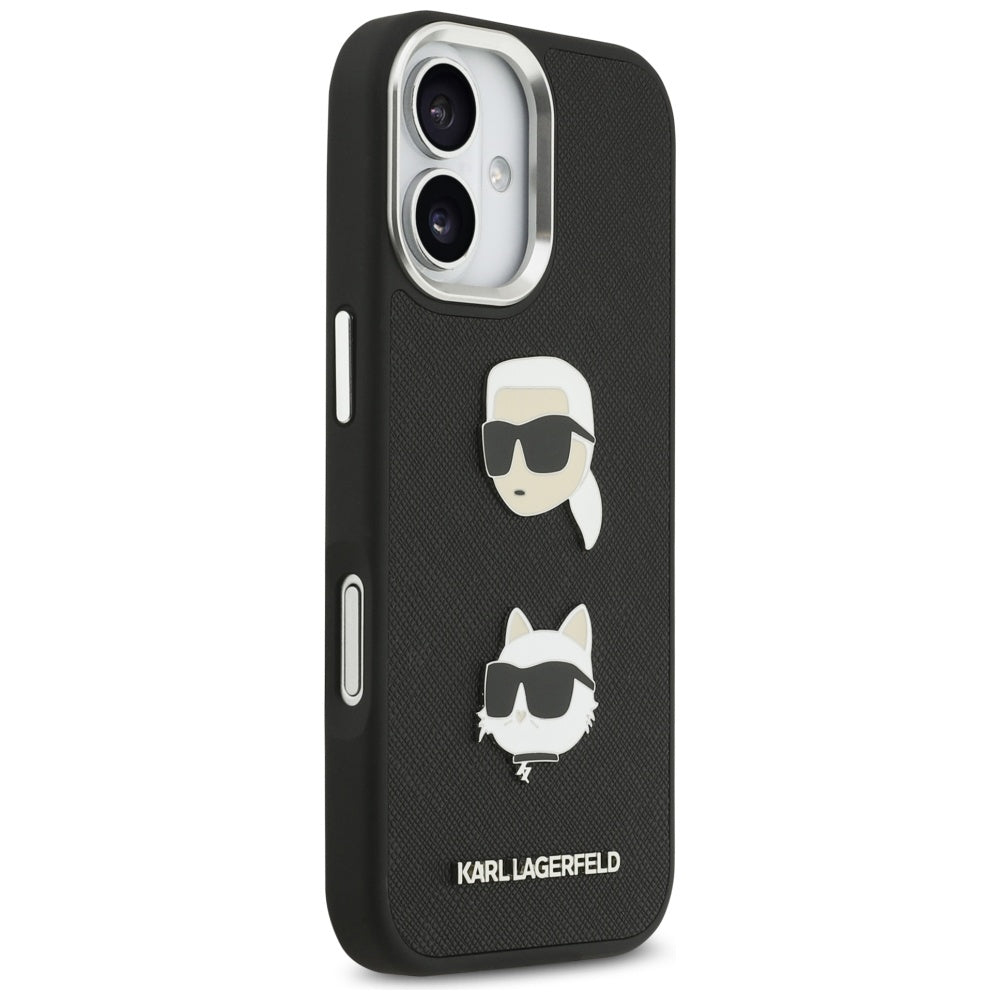 Pouzdro pro Apple iPhone 17, Karl Lagerfeld, Grained Karl & Choupette's Heads Pins and Logo, Černá