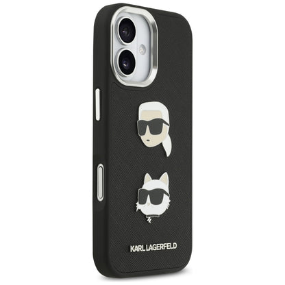 Pouzdro pro Apple iPhone 17, Karl Lagerfeld, Grained Karl & Choupette's Heads Pins and Logo, Černá