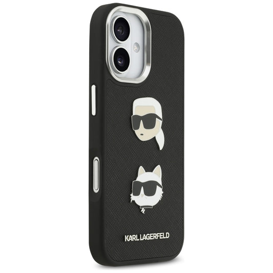Pouzdro pro Apple iPhone 17, Karl Lagerfeld, Grained Karl & Choupette's Heads Pins and Logo, Černá