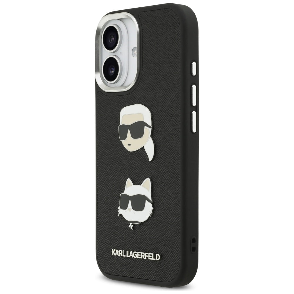 Pouzdro pro Apple iPhone 17, Karl Lagerfeld, Grained Karl & Choupette's Heads Pins and Logo, Černá