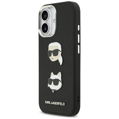 Pouzdro pro Apple iPhone 17, Karl Lagerfeld, Grained Karl & Choupette's Heads Pins and Logo, Černá