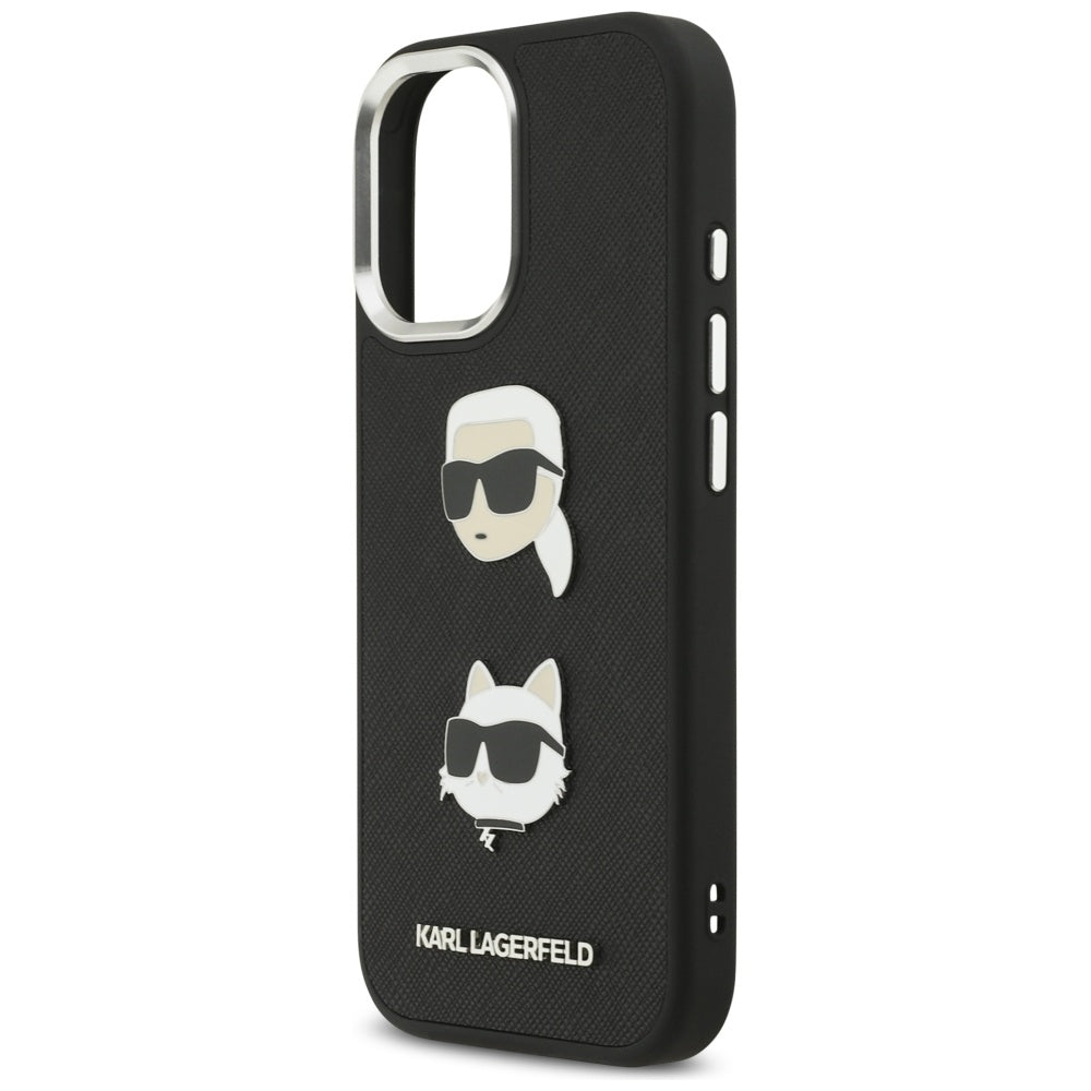 Pouzdro pro Apple iPhone 17, Karl Lagerfeld, Grained Karl & Choupette's Heads Pins and Logo, Černá