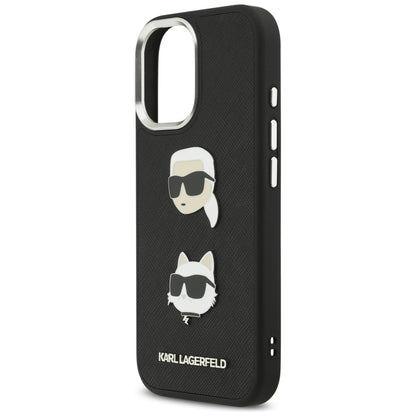 Pouzdro pro Apple iPhone 17, Karl Lagerfeld, Grained Karl & Choupette's Heads Pins and Logo, Černá