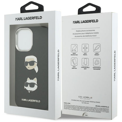 Pouzdro pro Apple iPhone 17, Karl Lagerfeld, Grained Karl & Choupette's Heads Pins and Logo, Černá