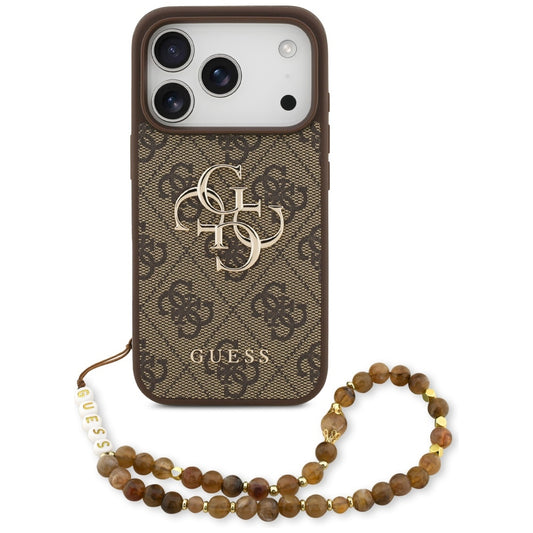 Pouzdro pro Apple iPhone 17 Pro, Guess, 4G Classic Logo with Pearl Strap, hnědá