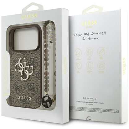Pouzdro pro Apple iPhone 17 Pro, Guess, 4G Classic Logo with Pearl Strap, hnědá